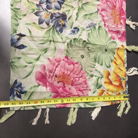 DIMRI Luxury Fashion Scarf Dahlia Green Pink Floral Tasseled Fringed Wrap - Picture 7 of 7